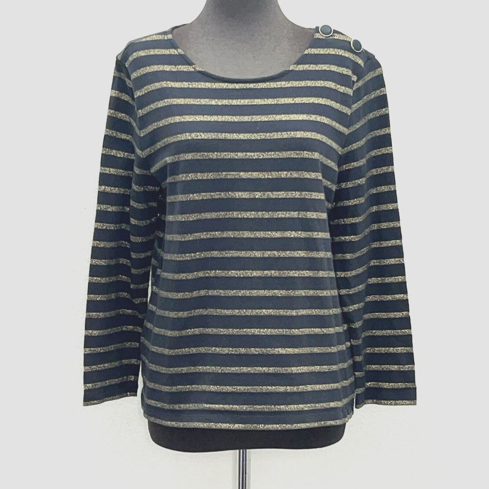 Sézane COLETTE MARINIÈRE Top Women Navy Gold Stripes Jersey Knit 3/4 Sleeve